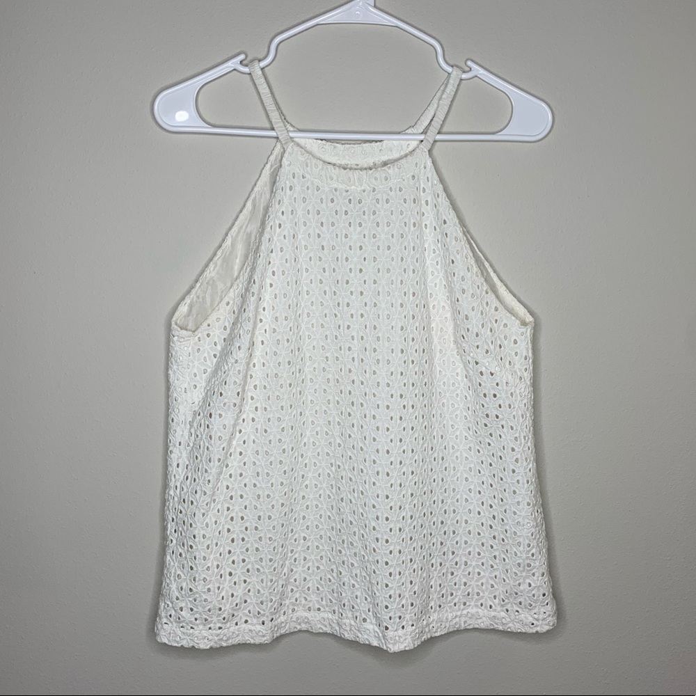 Amour Vert Eyelet Silk Halter Top